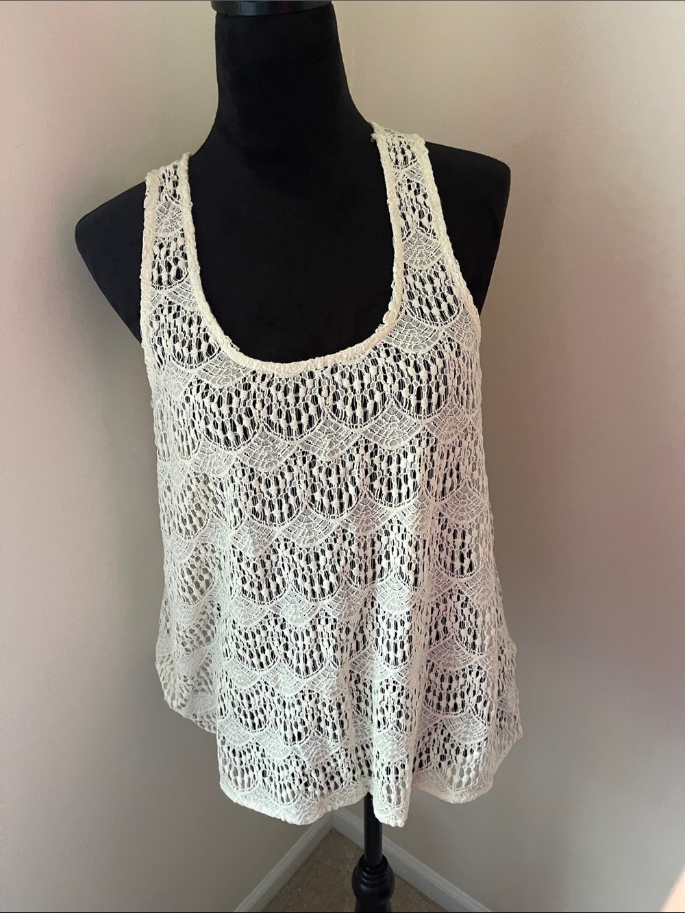 Lush Cream Crochet Knit Tank Top